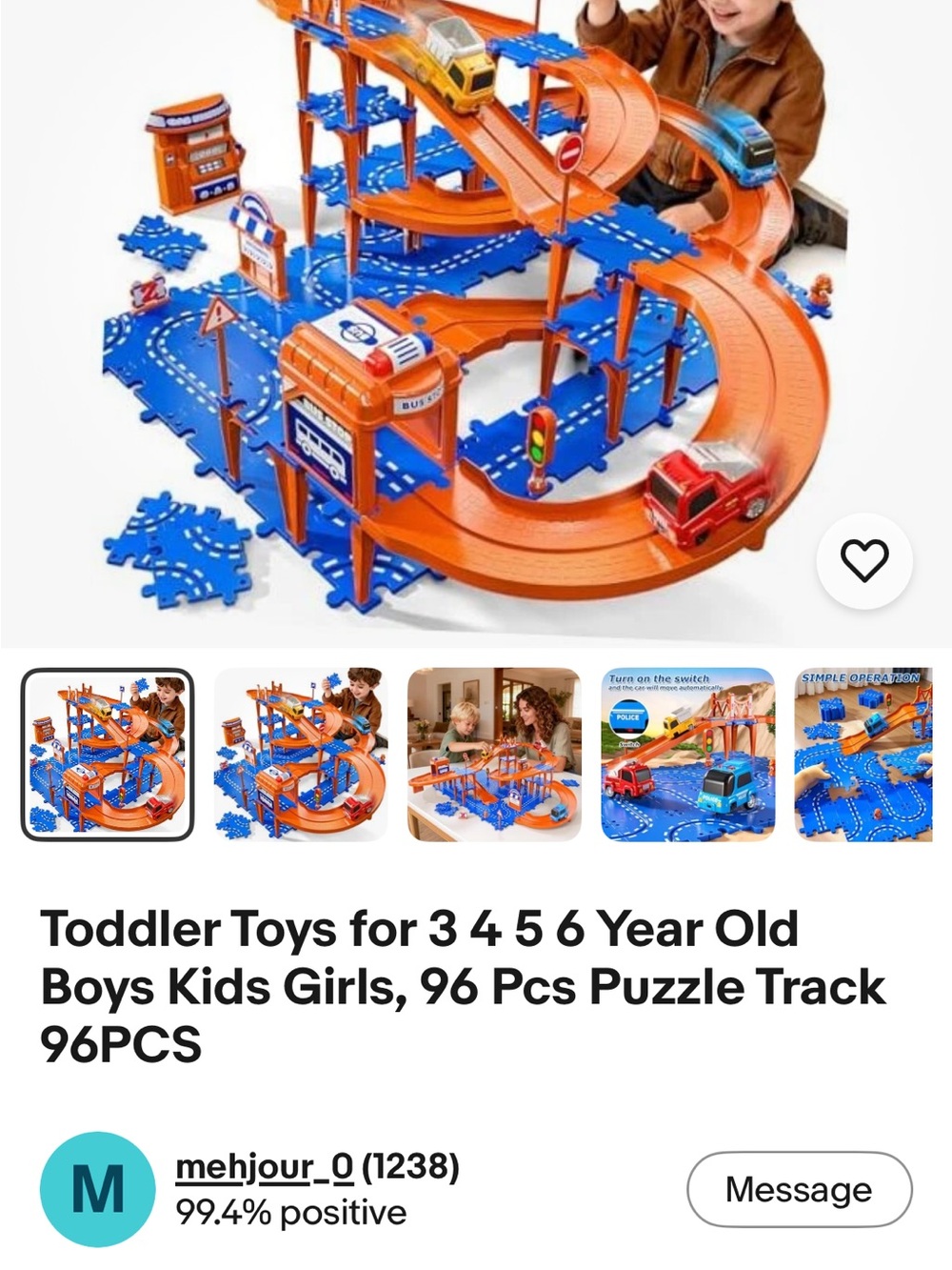 Orange and Blue 96-Piece Spiral Race Track Playset for Kids